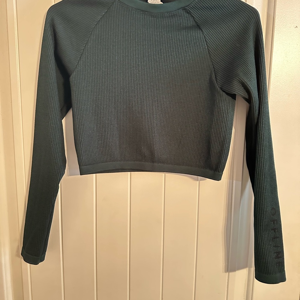 Forest Green Fitted Long Sleeve Crop Sweatshirt